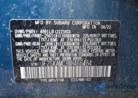 2022 Subaru Forester Wilderness z USA, uszkodzony, nr VIN JF2SKAMC3NH466464